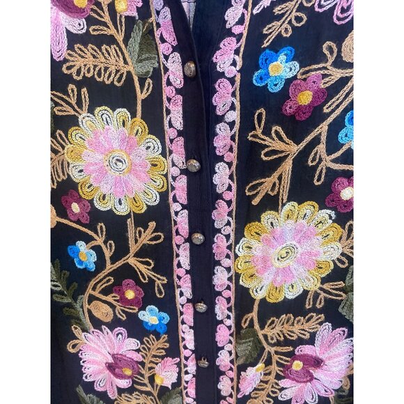 Aratta Floral Embroidered Black Maxi Long Sheer Kimono XS/S Duster Dress - Picture 9 of 17